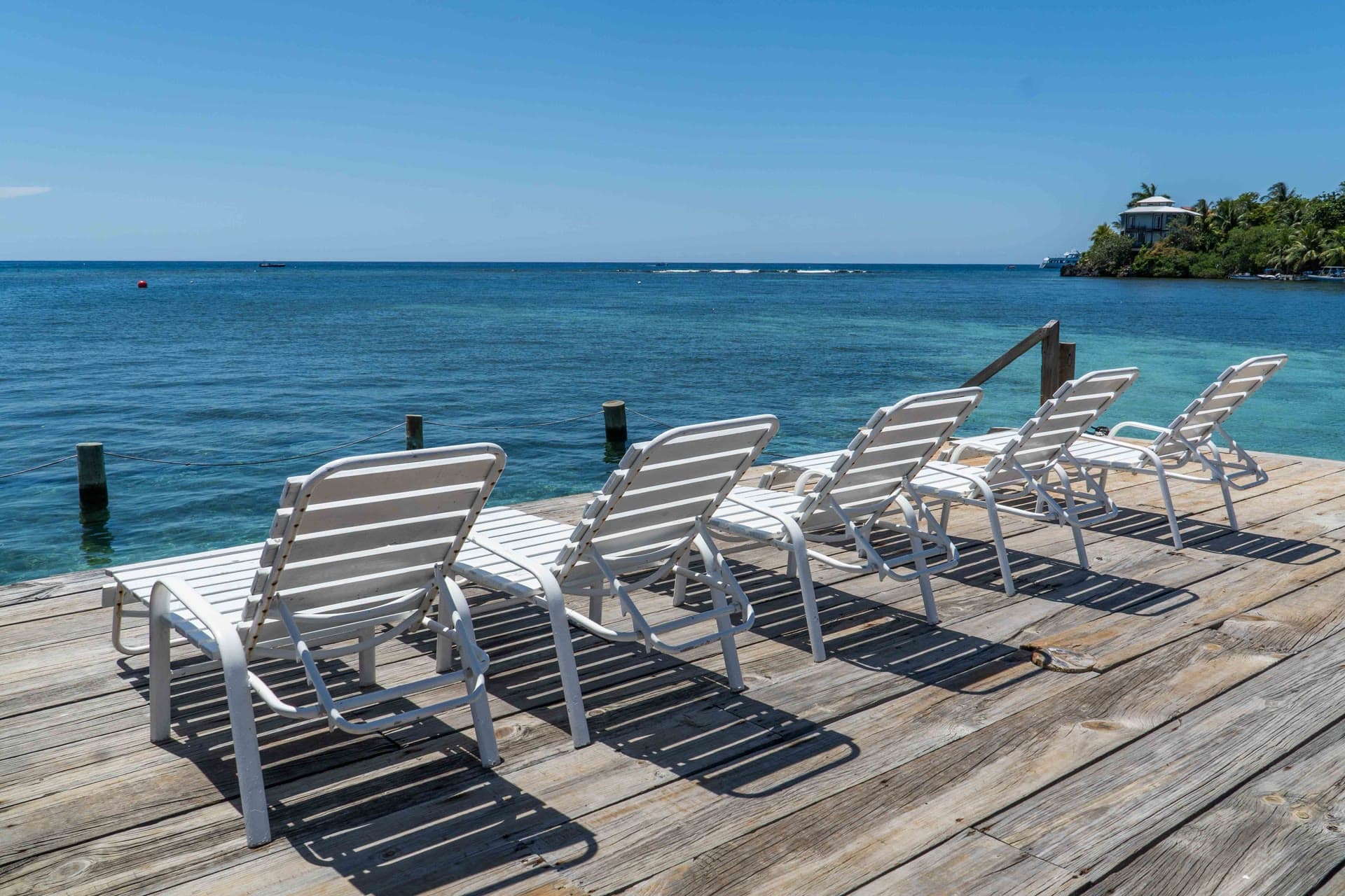 Sundeck loungers over the water at Splash Inn